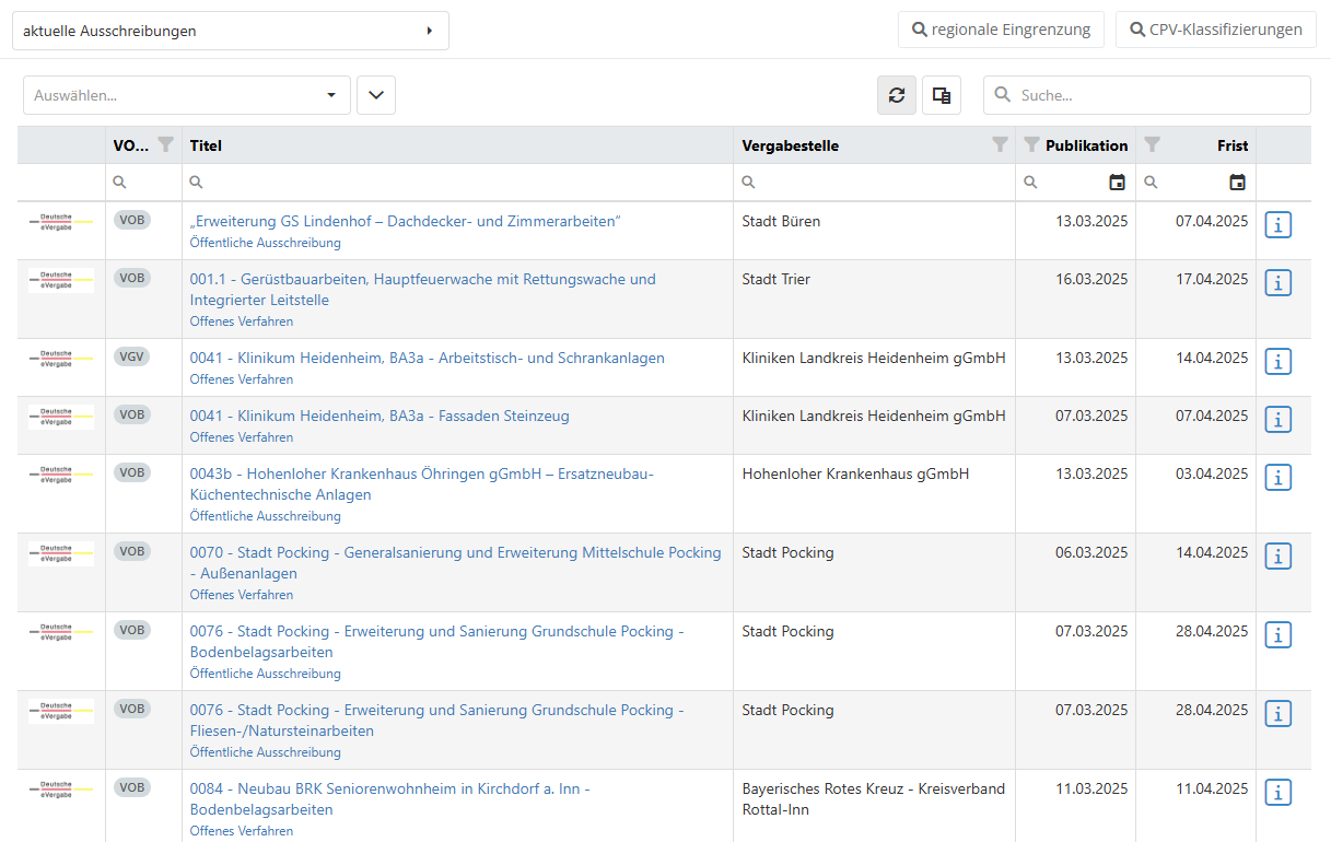 Aufträge und Ausschreibungen suchen mit der deutschen eVergabe